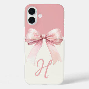 Monogram Roze Bow Coquette iPhone 16 Plus Hoesje
