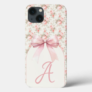 Monogram Roze Bow Coquette iPhone 13 Hoesje