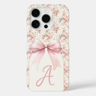 Monogram Roze Bow Coquette iPhone 16 Pro Hoesje