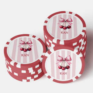 Monogram Roze Bow Kersen Coquette Esthetisch Poker Chips
