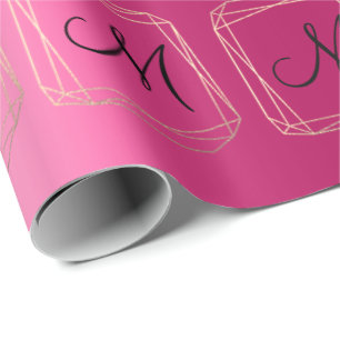 Monogram Roze Bruids Bruiloft Goud Diamant Lijst Cadeaupapier