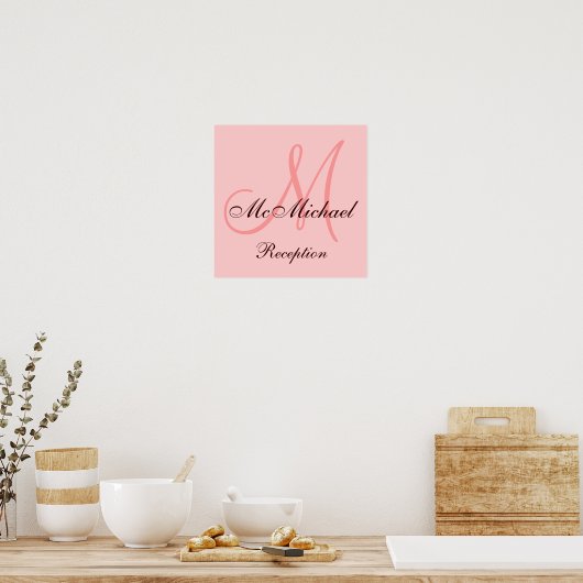 Monogram Roze bruine bruiloft Poster (Keuken)
