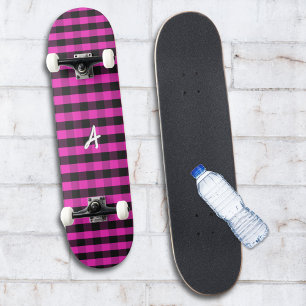 Monogram Roze Buffalo Plaid Rustieke Patroon Patro Skateboard