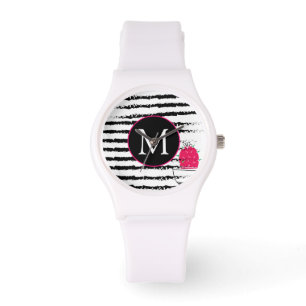 Monogram roze Cactus patroon Horloge