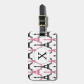 Monogram roze chique eiffeltoren patroon bagagelabel (Voorkant verticaal)