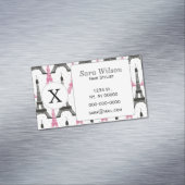 Monogram roze chique eiffeltoren patroon visitekaartje magneet (Voorbeeld)