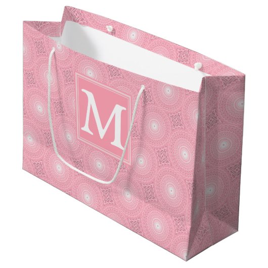Monogram roze cirkels patroon groot cadeauzakje (Voorkant Gekanteld)