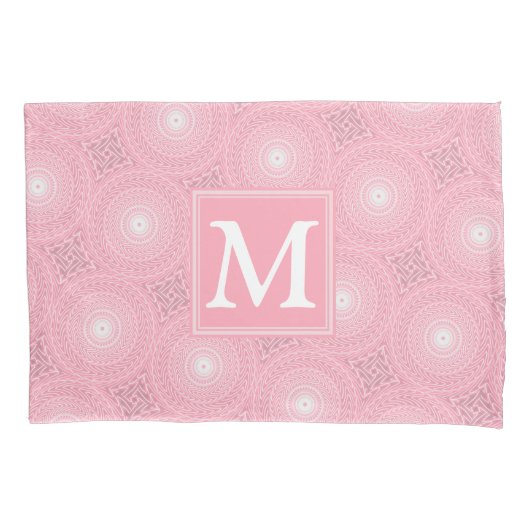 Monogram roze cirkels patroon kussensloop (Voorkant)
