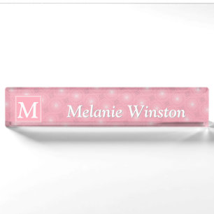 Monogram roze cirkels patroon naambordje