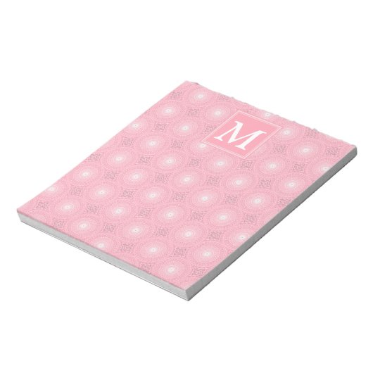 Monogram roze cirkels patroon notitieblok (Gedraaid)