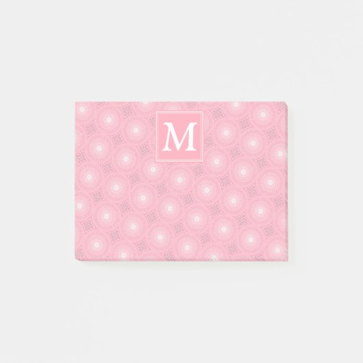 Monogram roze cirkels patroon post-it® notes (Voorkant)