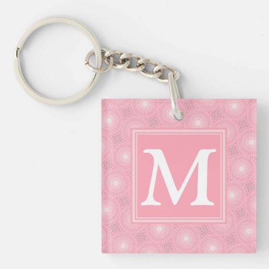 Monogram roze cirkels patroon sleutelhanger (Voorkant)