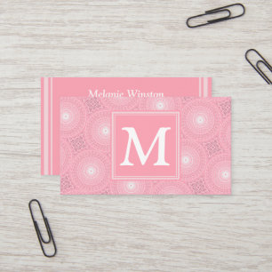 Monogram roze cirkels patroon visitekaartje