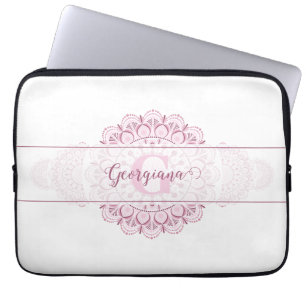 Monogram Roze Confetti Kant Siermandala Laptop Sleeve