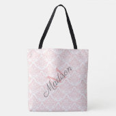 Monogram roze Damask Trendy Cute Girly Name Draagtas (Voorkant)