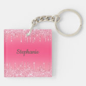 Monogram roze druppelaar Glitter Glam Trendy Sleutelhanger (Achterkant)