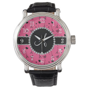 Monogram roze eiffeltoren horloge
