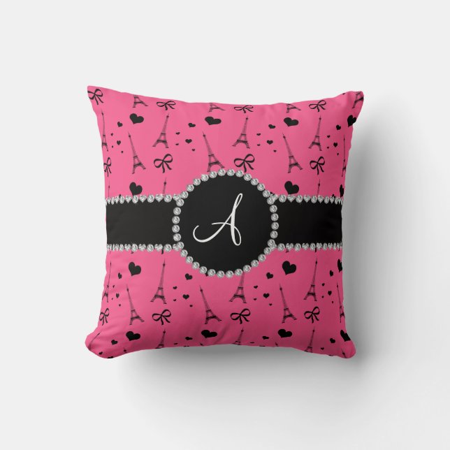 Monogram roze eiffeltoren kussen (Voorkant)