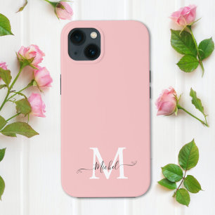 Monogram roze   Elegant minimalistisch iPhone 13 Hoesje