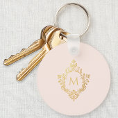Monogram Roze Elegante  Faux Gold Folie Crest Sleutelhanger