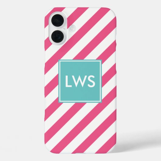 Monogram roze en Aqua Diagonaal Stripes Case-Mate iPhone Case (Achterkant)