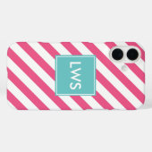 Monogram roze en Aqua Diagonaal Stripes Case-Mate iPhone Case (Achterkant (horizontaal))