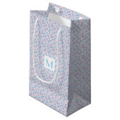 Monogram Roze en Blauw Squares Small Gift Bag Klein Cadeauzakje (Voorkant Gekanteld)