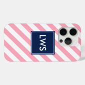 Monogram roze en blauwe diagonale strepen Case-Mate iPhone case (Achterkant (horizontaal))