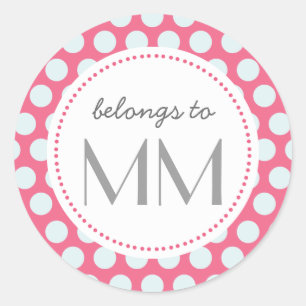 Monogram Roze en Blauwe Stippen - DIY Labels