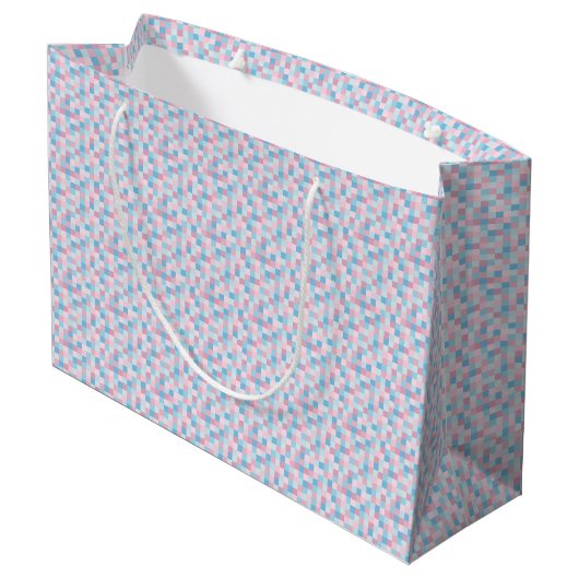 Monogram Roze en Blauwe Vierkantjes Grote Gift Bag Groot Cadeauzakje (Achterkant Gekanteld)