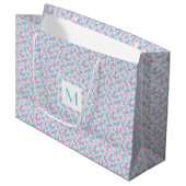 Monogram Roze en Blauwe Vierkantjes Grote Gift Bag Groot Cadeauzakje (Voorkant Gekanteld)