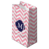 Monogram roze en blauwe zigzag klein cadeauzakje (Voorkant Gekanteld)