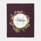 Monogram roze en Bourgogne Florals Fleece Deken (Voorkant)