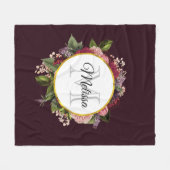 Monogram roze en Bourgogne Florals Fleece Deken (Voorkant (Horizontaal))