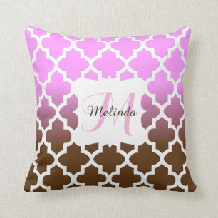 Monogram roze en bruin mengsel Quatrefoil patroon Kussen