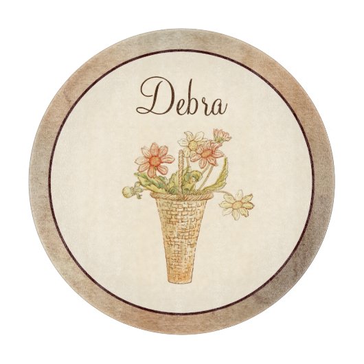  monogram Roze en Gele Bloemen Snijplank (Voorkant)