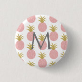 Monogram Roze en goudanananas Ronde Button 3,2 Cm (Voorkant)