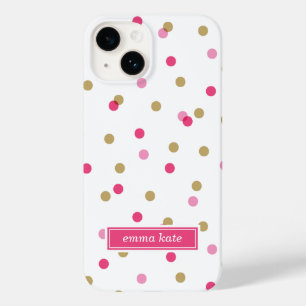 Monogram roze en goudConfetti Stippen Case-Mate iPhone 14 Hoesje