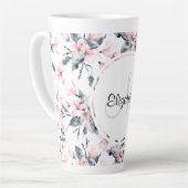 Monogram roze en grijze Floral Waterverf Latte Mok (Linkerhoek)