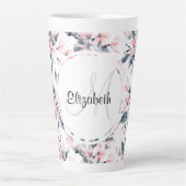 Monogram roze en grijze Floral Waterverf Latte Mok (Voorkant)