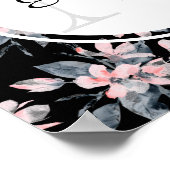 Monogram roze en grijze Floral Waterverf Poster (Hoek)