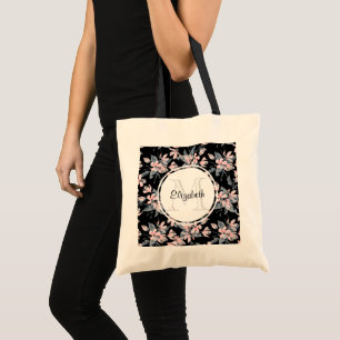 Monogram roze en grijze Floral Waterverf Tote Bag
