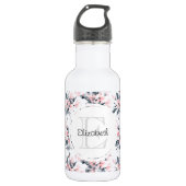Monogram roze en grijze Floral Waterverf Waterfles (Voorkant)
