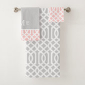 Monogram roze en grijze Trellis | bewerkbare kleur Bad Handdoek (Insitu)
