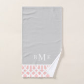 Monogram roze en grijze Trellis | bewerkbare kleur Bad Handdoek (Handdoek)