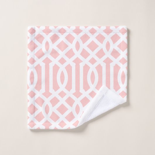 Monogram roze en grijze Trellis | bewerkbare kleur Bad Handdoek (Wasdoekje)