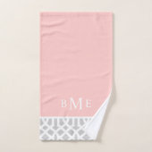 Monogram roze en grijze Trellis | bewerkbare kleur Bad Handdoek (Handdoek)