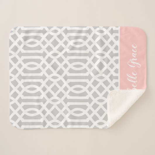 Monogram roze en grijze Trellis | bewerkbare kleur Sherpa Deken (Voorkant (horizontaal))