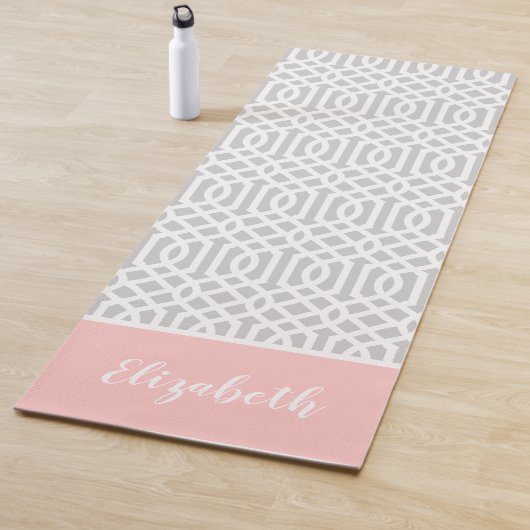 Monogram roze en grijze Trellis | bewerkbare kleur Yogamat (In situ)