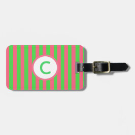 Monogram Roze en Groen Gestreept Bagagelabel